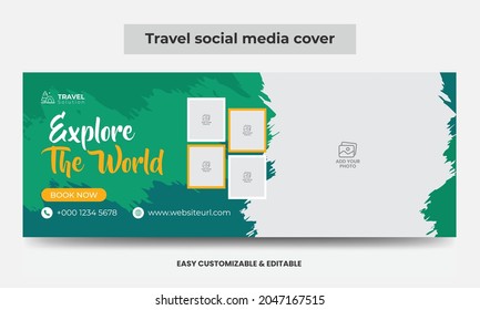 Travel Agency Social Media Cover Photo Design. Timeline Web Banner. Tourism Marketing Cover Banner Template