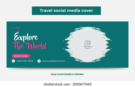 Travel Agency Social Media Cover Photo Design. Timeline Web Banner. Tourism Marketing Cover Banner Template
