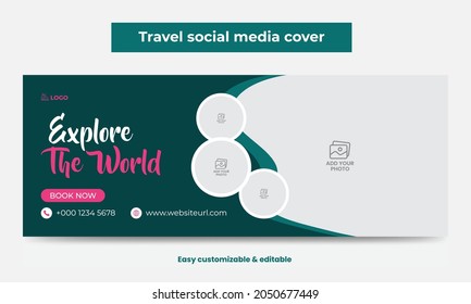 Travel Agency Social Media Cover Photo Design. Timeline Web Banner. Tourism Marketing Cover Banner Template