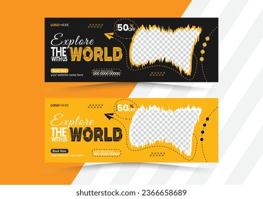 Travel agency social media cover design template for ads tour social media cover with photo place holder, creative Cover for travel offers, web ads banner , Abstract web banner design.