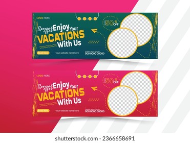 Travel agency social media cover design template for ads tour social media cover with photo place holder, creative Cover for travel offers, web ads banner , Abstract web banner design.