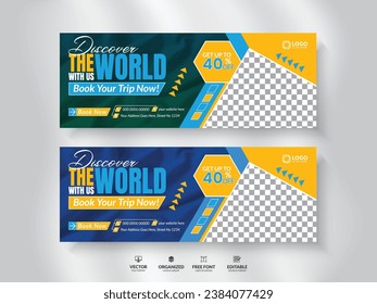 Travel agency social media cover design template for ads tour social media cover with photo place holder.
