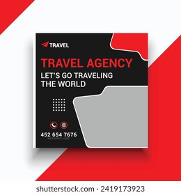 Travel agency social media post vector template