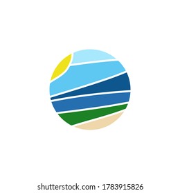 Travel agency summer sand sun landscape sea beach logo icon sign round Doodle cartoon design style Hand drawn Fashion print clothes apparel greeting card banner poster flyer social media stories
