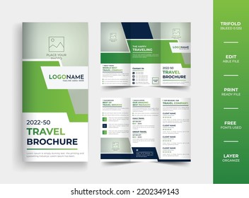 Travel agency trifold brochure design, modern travel trifold brochure template layout