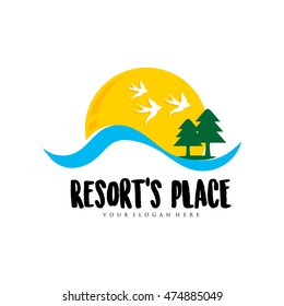 Travel agency, tropical resort, beach hotel, spa. Summer vacation symbol. logo design template