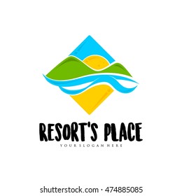 Travel agency, tropical resort, beach hotel, spa. Summer vacation symbol. logo design template