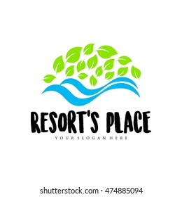 Travel agency, tropical resort, beach hotel, spa. Summer vacation symbol. logo design template