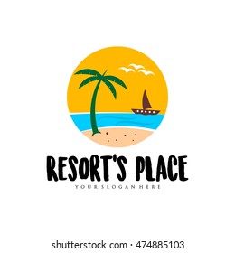 Travel agency, tropical resort, beach hotel, spa. Summer vacation symbol. logo design template
