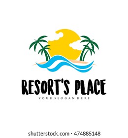 Travel agency, tropical resort, beach hotel, spa. Summer vacation symbol. logo design template