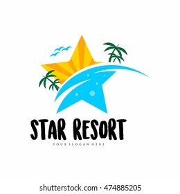 Travel agency, tropical resort, beach hotel, spa. Summer vacation symbol. logo design template