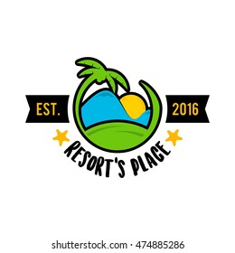 Travel agency, tropical resort, beach hotel, spa. Summer vacation symbol. logo design template