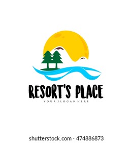 Travel agency, tropical resort, beach hotel, spa. Summer vacation symbol. logo design template