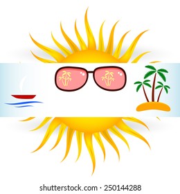 Travel agency vector logo design template. Beach, Sea, Horizon, Palms, Sun