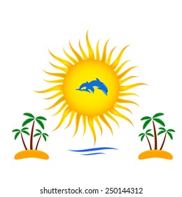 Travel agency vector logo design template. Beach, Sea, Horizon, Palms, Sun