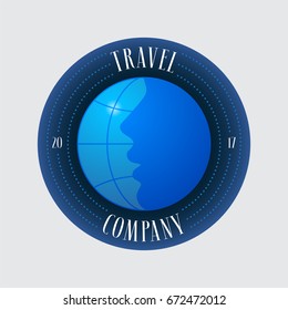 Travel agency vector logo, emblem. Design element with globe for traveling concept