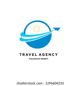 Travel agency vector logo template. Holiday logo template. Airplane travel tourism. around the world icon vector. creative design world travel logo.