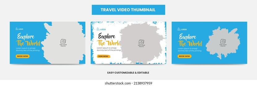 Travel Agency video thumbnail and web banner set. Tourism Marketing Service social media video thumbnail 