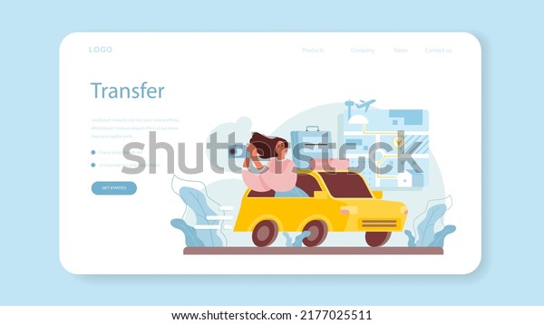 Travel agency web banner or landing page.\
Transfer, tourists transportation from airport to a hotel.\
International negotiations. Business planning and partnership Flat\
vector illustration