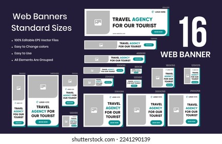 Travel agency web set banner design for social media posts, google ads, and web elements tour booking banner templates