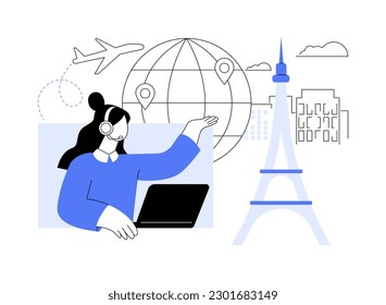 Travel agent abstract concept vector illustration. Tourist agency, holiday travel planning, flight search, all-inclusive hotel booking online, service fee, make reservation, abstract metaphor.