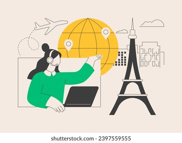 Travel agent abstract concept vector illustration. Tourist agency, holiday travel planning, flight search, all-inclusive hotel booking online, service fee, make reservation, abstract metaphor.