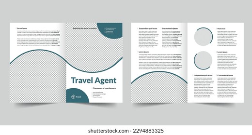 Travel Agent Agency bifold brochure template. A clean, modern, and high-quality design bifold brochure vector design. Editable and customize template brochure