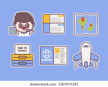 travel agent element vector collection with different objects, illustration stickers, icon