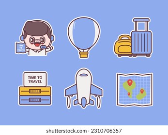 travel agent element vector collection with different objects, illustration stickers, icon