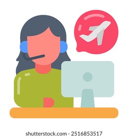 Ícones planos do agente de viagens, ilustração de vetor