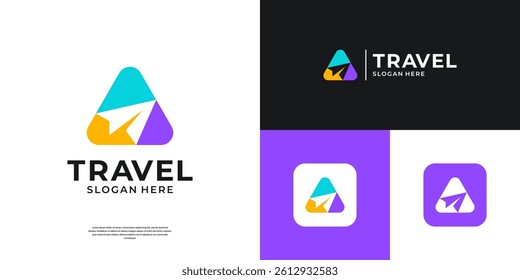 Travel agent logo design. Abstract letter A with paper airplane logo template.