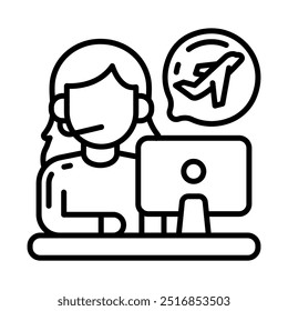 Icono de contorno de agente de viajes, Ilustración vectorial
