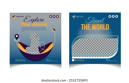 Travel agent and tourism company social media post vector Cover Template Design 
