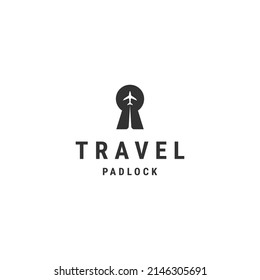 Travel aircraft in the form of a padlock logo flat vector template design