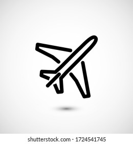 Travel, aircraft vector icon isolated on background. Illustration airplane, aircraft for mobile apps. Pictogram airplane for web page design. Minimalist style icon aircraft. Travel concept icon.