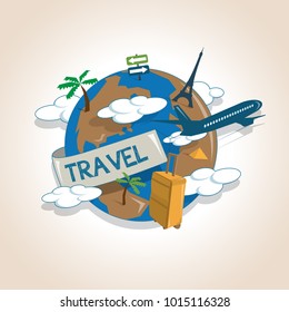 Travel airplane concept background, airplane flying around the globe