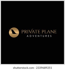 Travel, airplane flight. Luxury minimalist style privacy aviation vector logo icon template