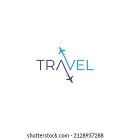 Viajes, vuelo en avión. Plantilla de icono del logotipo del vector