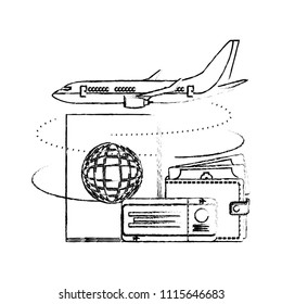 travel airplane passport ticket and wallet money