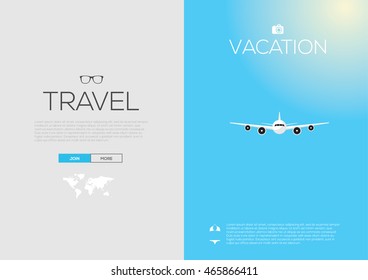 Travel Airplane  vector banners. Flat style.