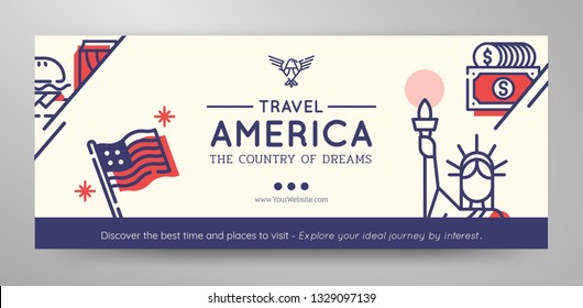 Travel America banner layout with vector icon elements