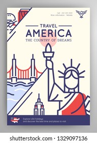 Travel America poster layout with vector icon elements
