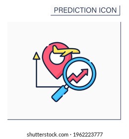 Travel analytics predictive analytics color icon.Help travel, transport,logistics companies. Chart course for profitable future.Business predicting concept.Isolated vector illustration