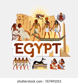 Travel to Ancient Egypt. Traditions and culture,  Welcome to Ancient Egypt. Collection of symbolic elements 