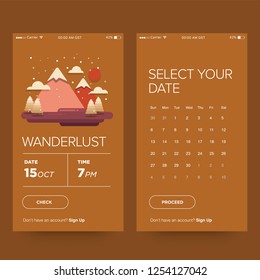 Travel App with Hills Mountains With Trees Clouds and Sun UX and UI For Phone Screen