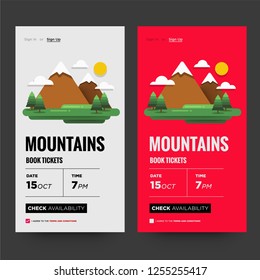 Travel App with Hills Mountains With Trees Clouds and Sun UX and UI For Phone Screen