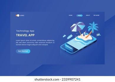Travel App Isometric Concept Landing Page