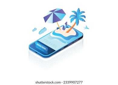 Travel App Isometric Concept Landing Page