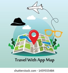 Travel With App Map Vector Template Design Illustration