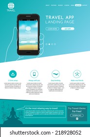 Travel application website landing page template vector illustration